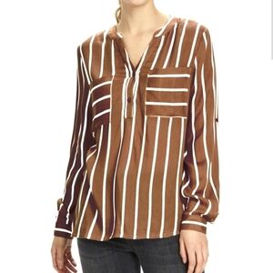 Kaffe KAbabara women's brown and white stripe blouse size 40